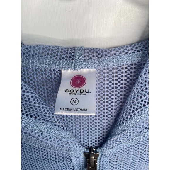 Soybu Activewear Blue Zip Up Mesh Hooded Jacket Size Medium - Picture 3 of 5